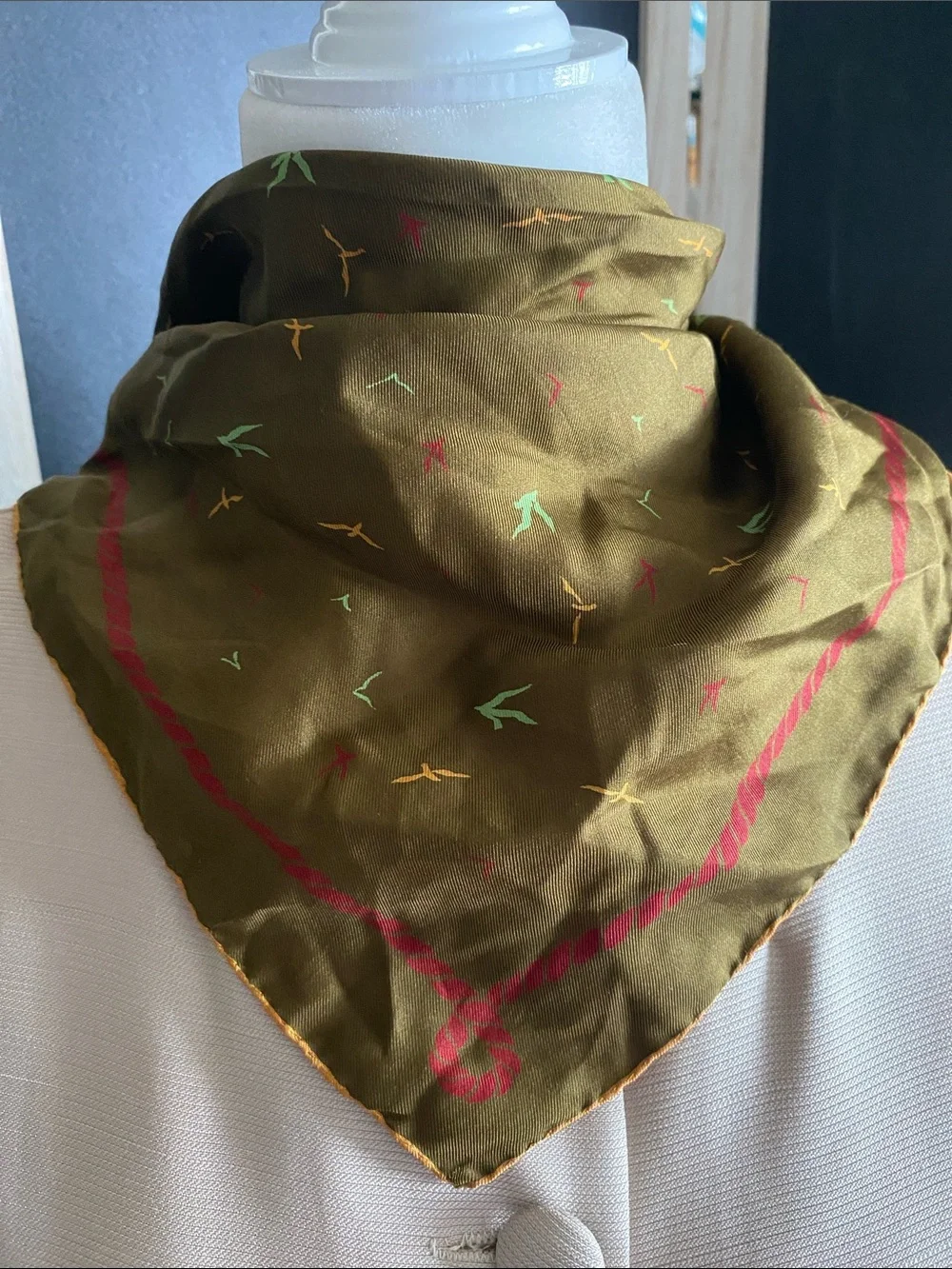 Countess Mara Vintage Printed Silk Scarf with Seagulls